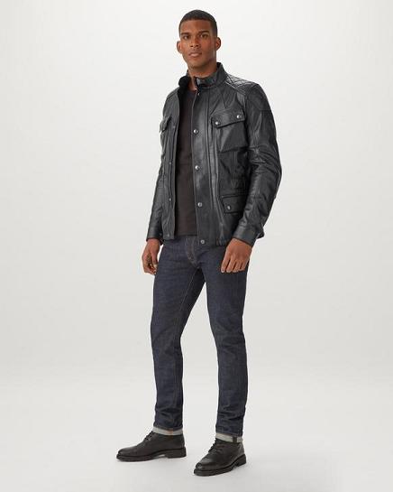 Veste Moto Cuir Belstaff Homme Turner Noir Soldes SR8415236